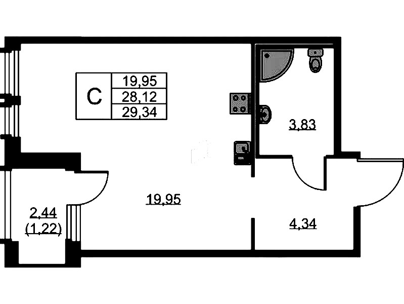 Квартира студия 29.34 м², 5/15 эт., ЖК «GloraX Парголово»